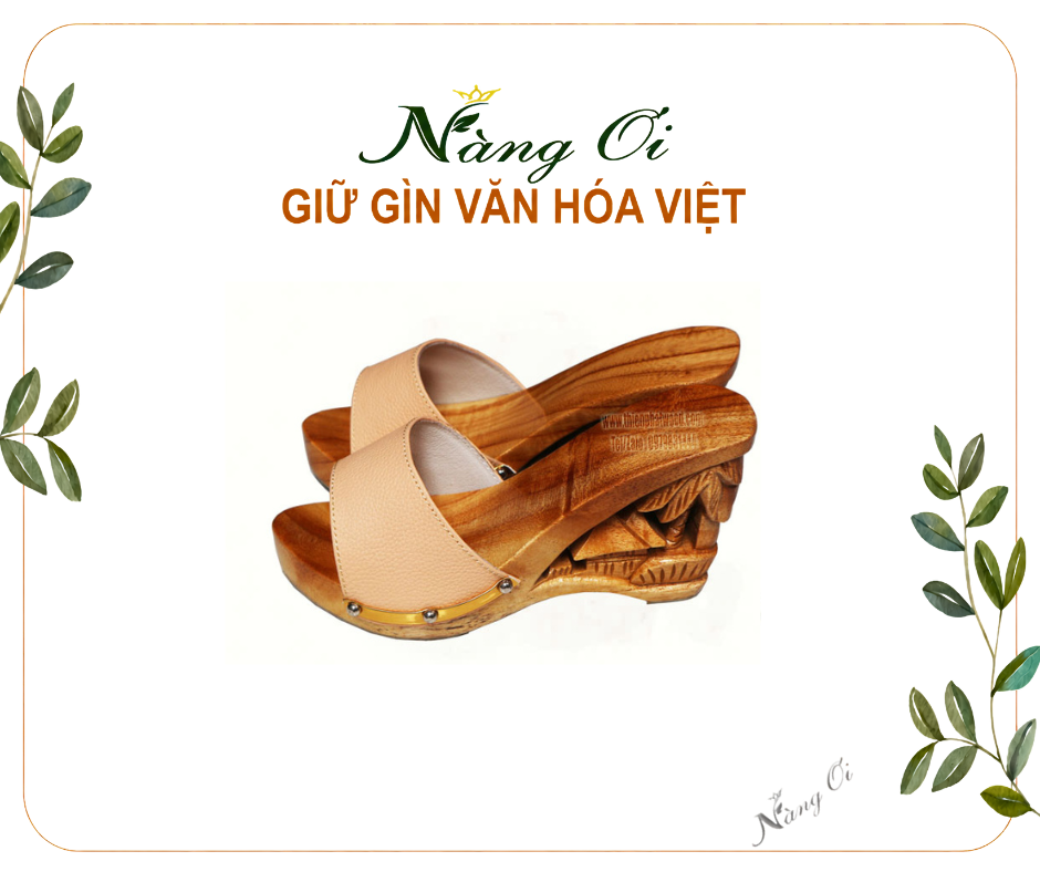 Guốc gỗ chạm khắc quê hương cao 10cm